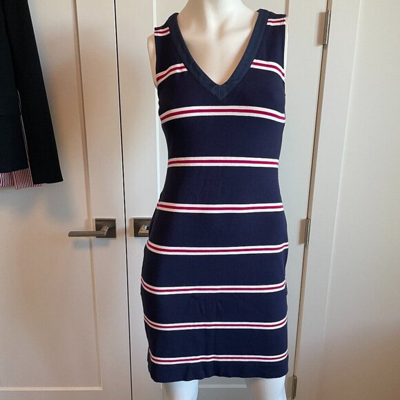 Banana Republic Dresses & Skirts - Banana Republic Slvless VNeck Fitted Stripe Mini Dress Navy Wht Red XS - no tags